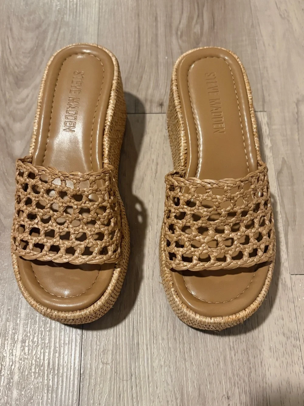 Brandy raffia platform slide sandals